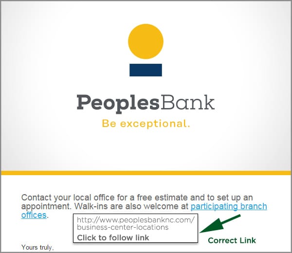 Image showing email link containing Peoples Bank address